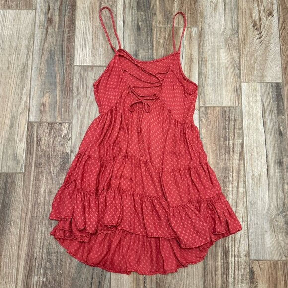 Free People Intimately Circle of Flowers Lace Up Pink Print Boho Ruffle Dress - Picture 3 of 4